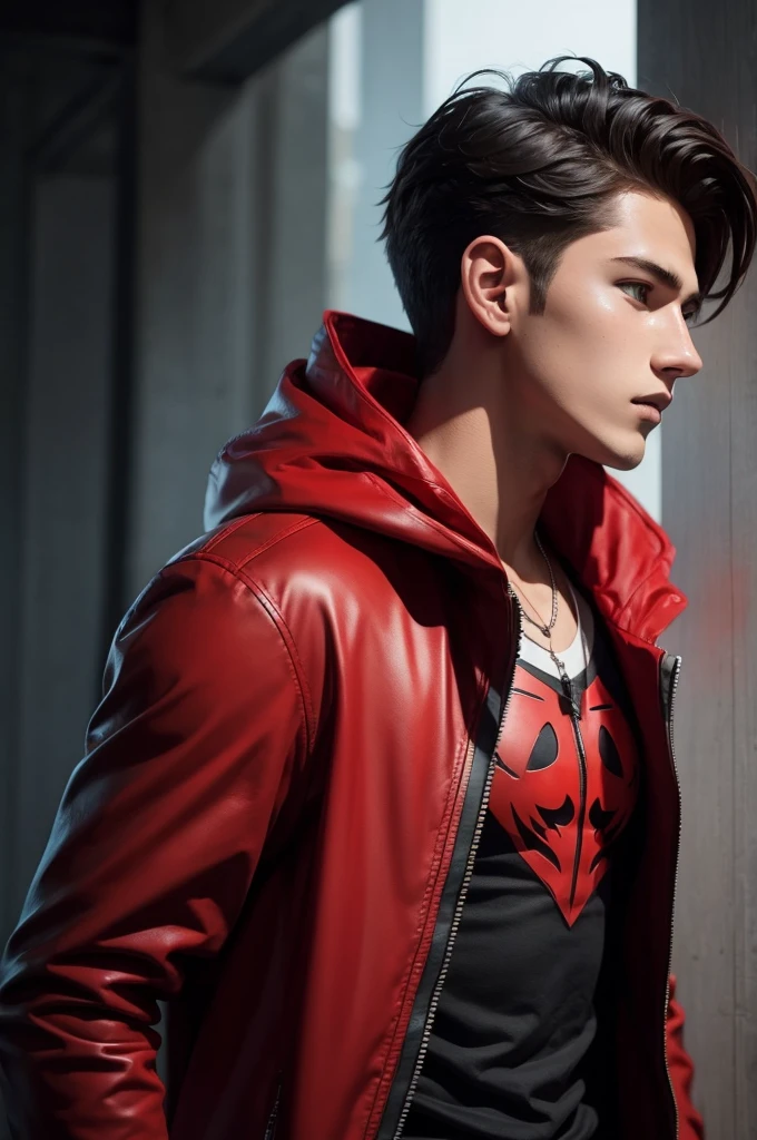cartoon style profile picture, teenager boy with red hood