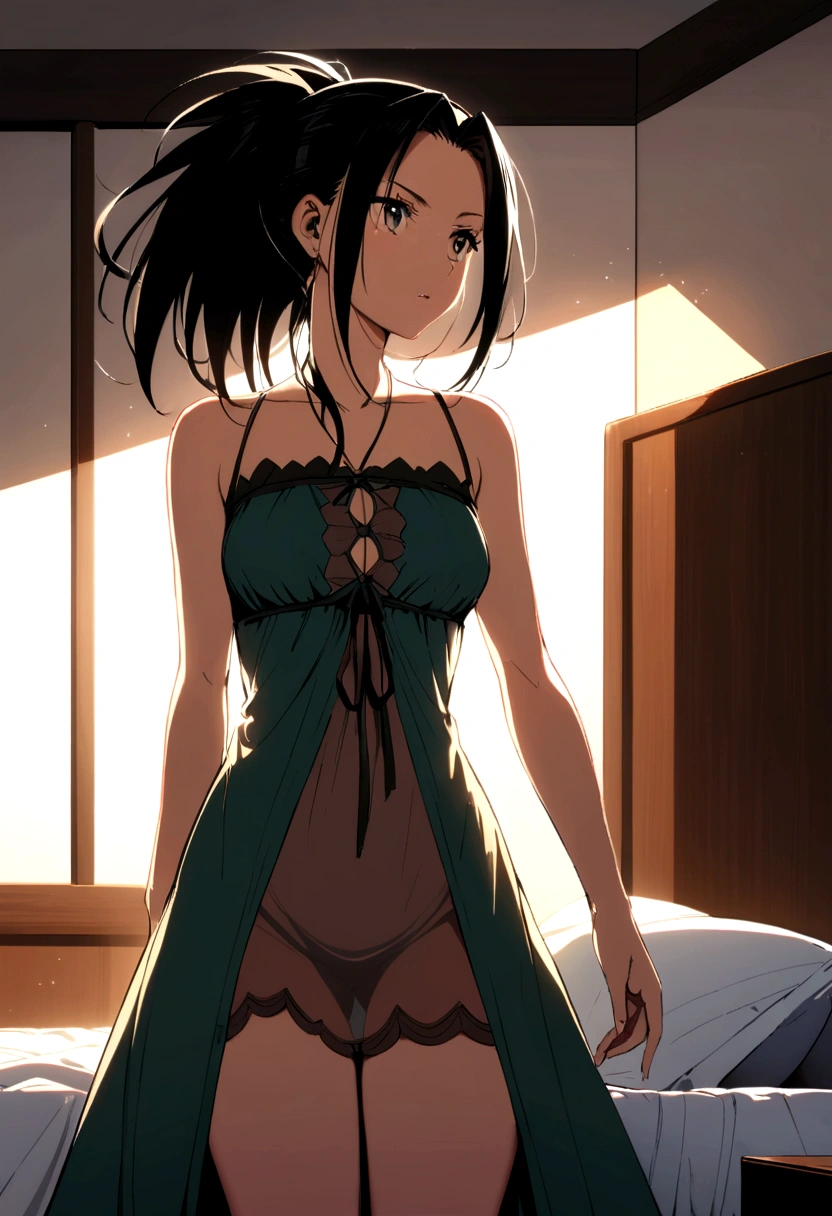 Momo yaoyorozu negligee, through dress, bedroom, front