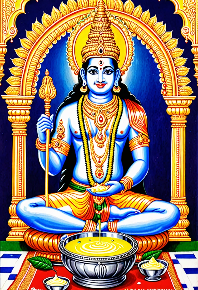 Lord Venkateshwara Swamy eating curd in a pot