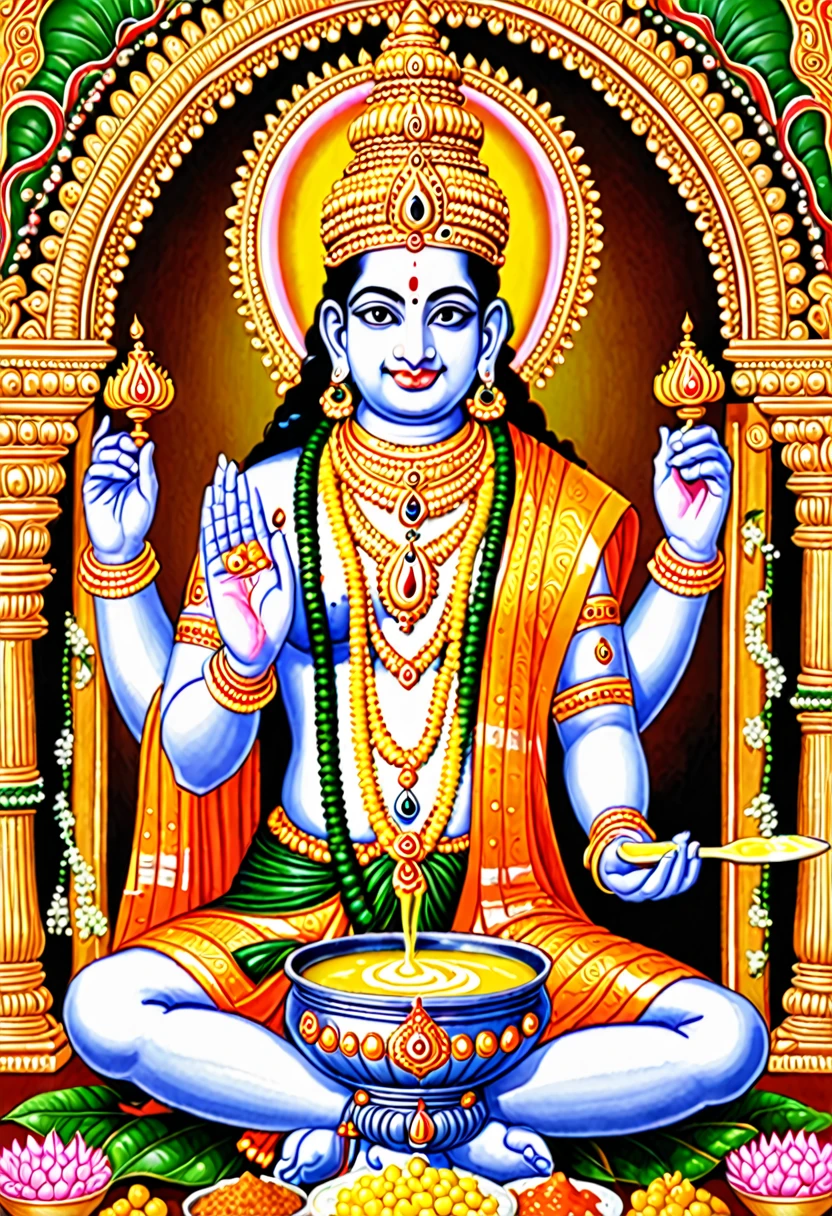 Lord Venkateshwara Swamy eating curd in a pot