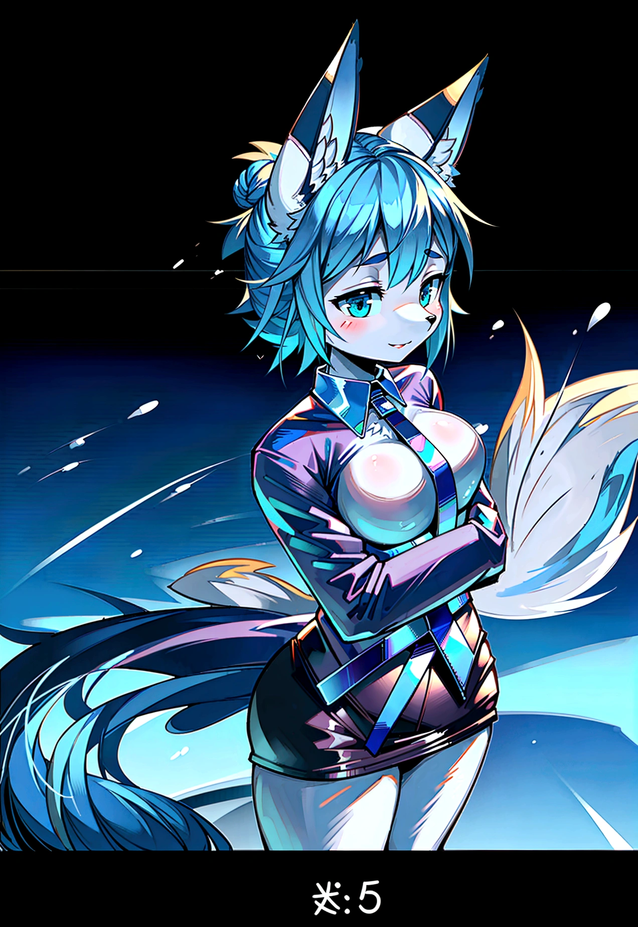 fox Light blue hair 　beast girl　indigo fur　fox beast girl