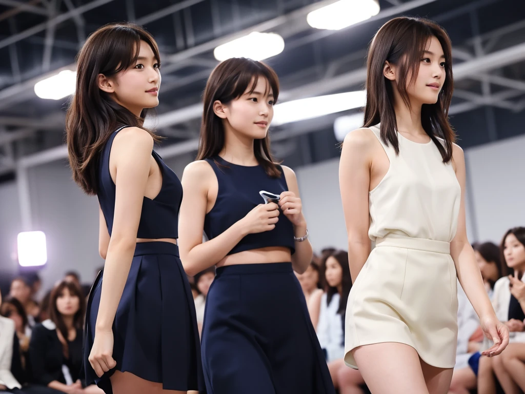 An extremely beautiful Japanese high school girl race queen who highlights her beautiful legs、She was photographed walking down the runway at a fashion show wearing Umbra's new underwear.、She is an eternal idol who combines a clean look with modern charm.。 She creates such beauty。 She feels her own warmth。 She creates a warm atmosphere。 We create beauty。 That's what I want to say。 In her full body photo、The figure features porcelain-like skin and golden hair that radiates a soft glow.。 This is probably、It captured the essence of her timeless charm.、This is the best shot ever.。 Each straight line and curve is carefully expressed.、Breathtakingly beautiful with impeccable detail。 This piece perfectly captures her timeless beauty.。 Divine Proportions、Sharp focus、Full-body photo taken by Kishin Shinoyama、high quality、High resolution、Detailed Background