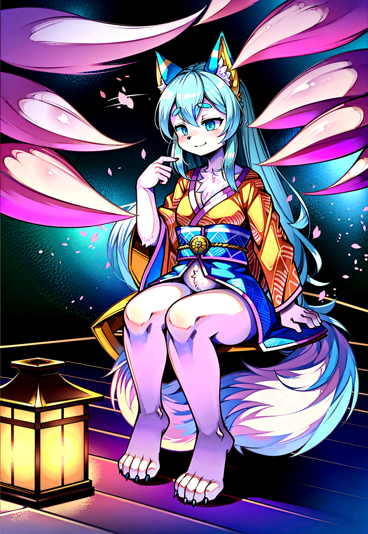 fox Light blue hair beast girl indigo fur fox beast girl fox Light blue hair beast girl indigo fur fox beast girl Wallpaper 4k,8k,highly detailled,,vivid colors,detailed kitsune with 9 tails,traditional Japanese artwork,tatami floor,beautiful cherry blossoms,floating lanterns,dark silhouette of a pagoda,subtle moonlight,dense forest,ethereal atmosphere,dappled sunlight,whimsical spirit,serene expression,elaborate kimono and obi,delicate hand-painted details,luminous eyes Anime Style fox blue White-faced golden-haired nine-tailed fox Coat blue mysterious background Blue Flame girl have a ball of light Anime Style fox blue White-faced golden-haired nine-tailed fox Coat blue mysterious background Blue Flame girl have a ball of light