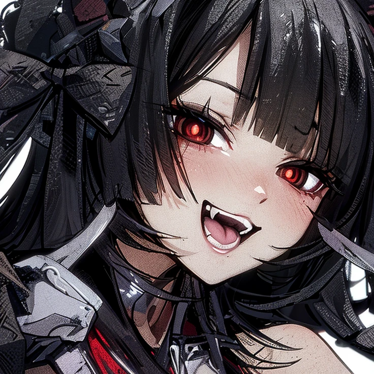 Masterpiece, best quality, 4K,8K,style,masterpiece, 1girl, close up on facez ((ultra-detailed)), contrast, (anime style), (warm hue, warm tone): 1.2), cinematic light, side lighting, ultra high resolution, (best shade), RAW, verse, anime girl with black hair and red eyes with a bow, portrait gapmoe yandere grimdark, gapmoe yandere grimdark, gothic maiden anime girl, ahegao, devious evil expression, yandere intricate, ahegao face, demon anime girl, [[[[grinning evily]]]]