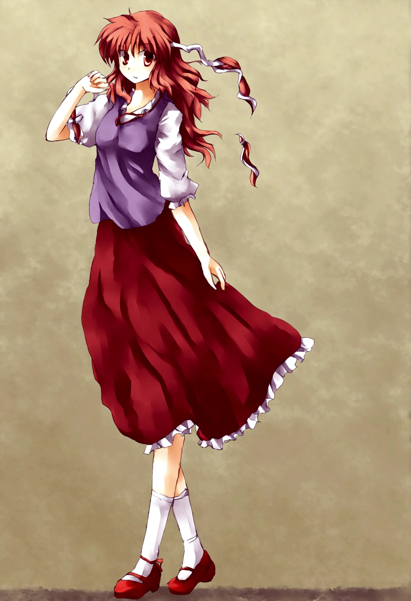 (oekaki:1.5),yuuka_touhou, 1girl,white socks,red mary janes,(casual clothes:1.5)