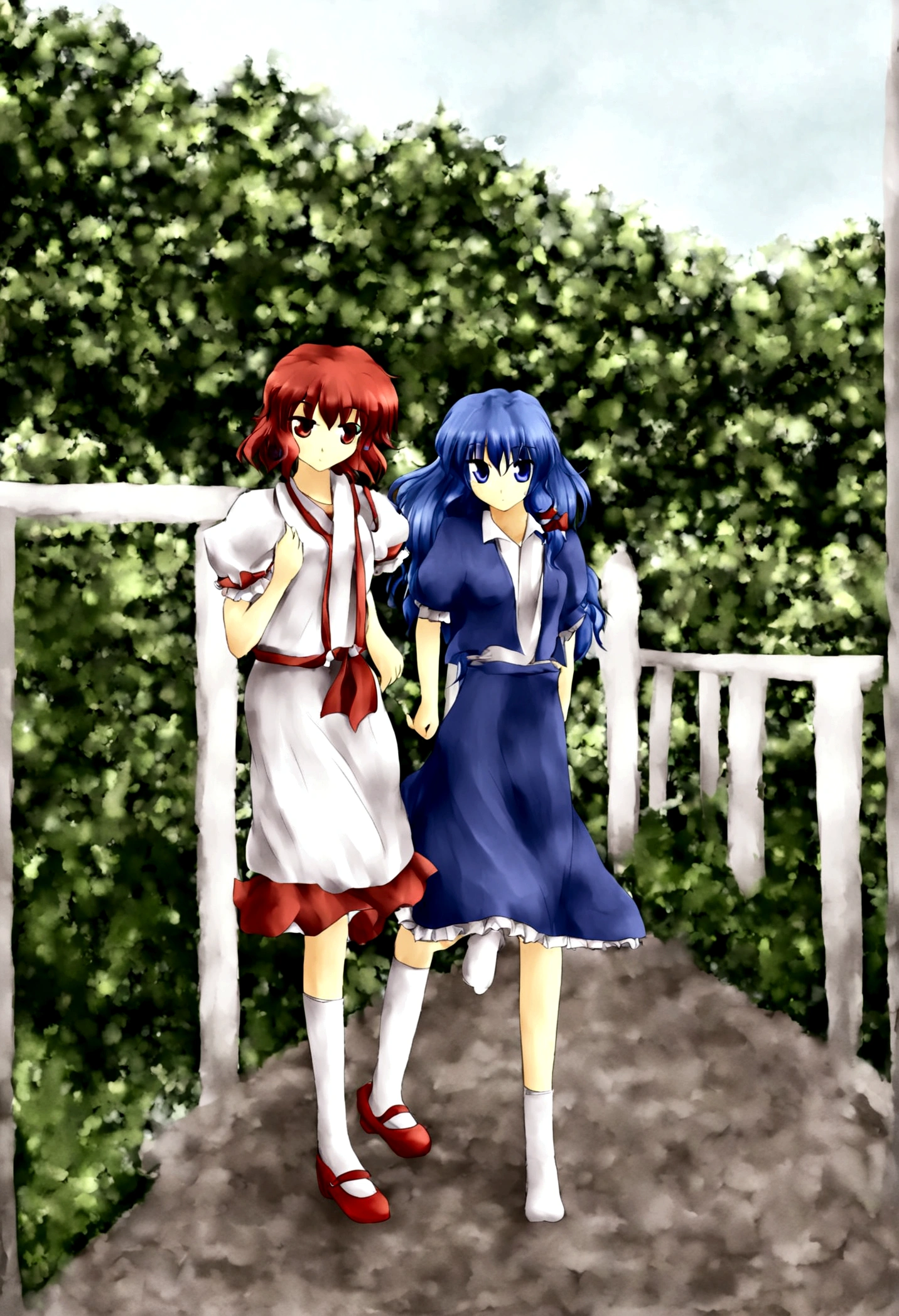 (oekaki:1.5),yuuka_touhou, 1girl,white socks,red mary janes,(casual clothes:1.5)