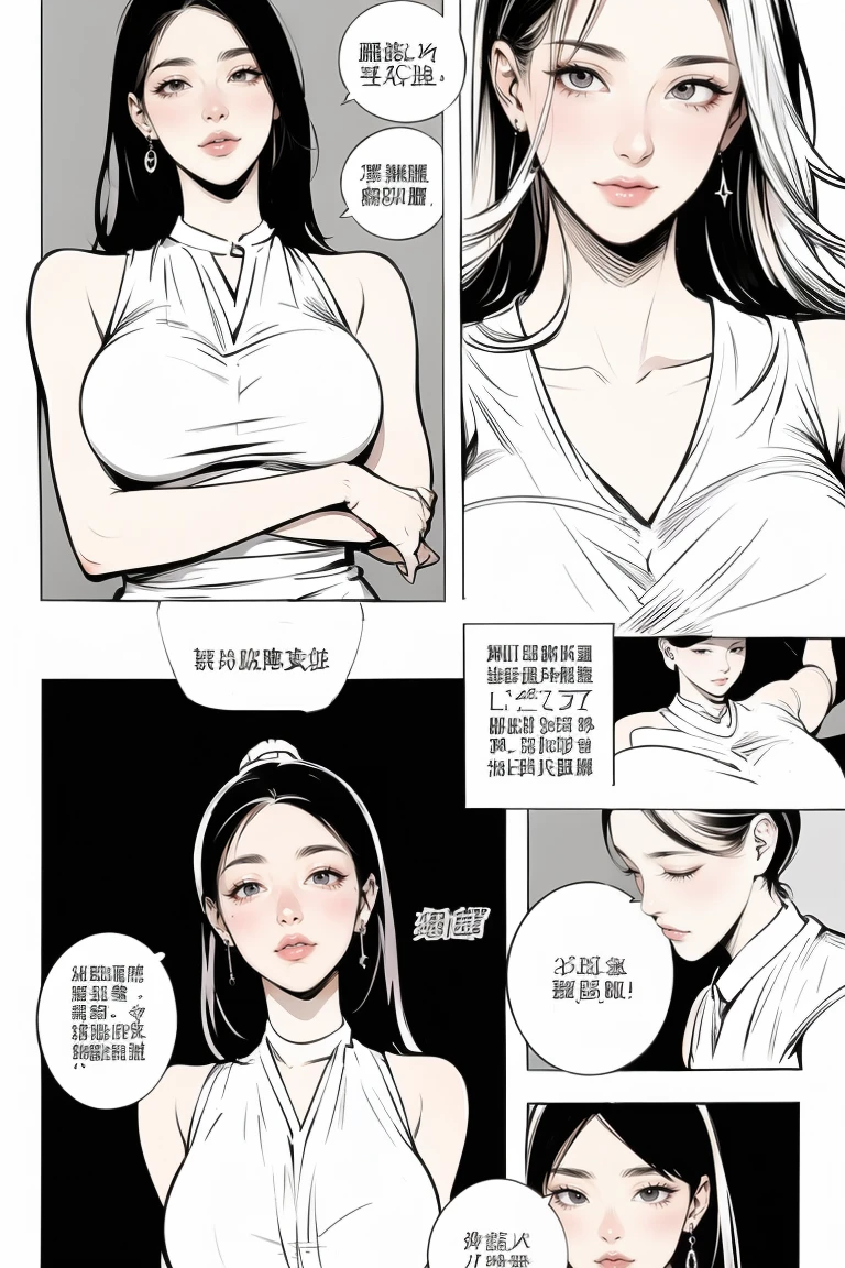 Comic storyboard:1.8,anatomy correct，Beautiful woman， ((best quality),(((ultradetailed))).(((masterpiece))),illustration,'beautiful and kind young woman, warrior and mage abilities'.