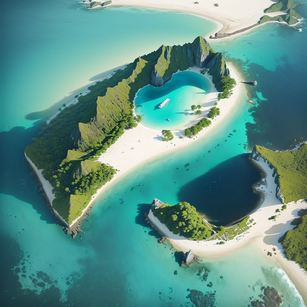 an aerial view of a small island surrounded by water, drone photography, indonesia national geographic, indonesia, shot from drone, reddit post, instagram post, shot from a drone, by Daren Bader, ariel view, unbelievably beautiful, aerial photography, incredibly beautiful, drone photograpghy, two medium sized islands, true realistic image, stunning sight, drone photo, drone shot
