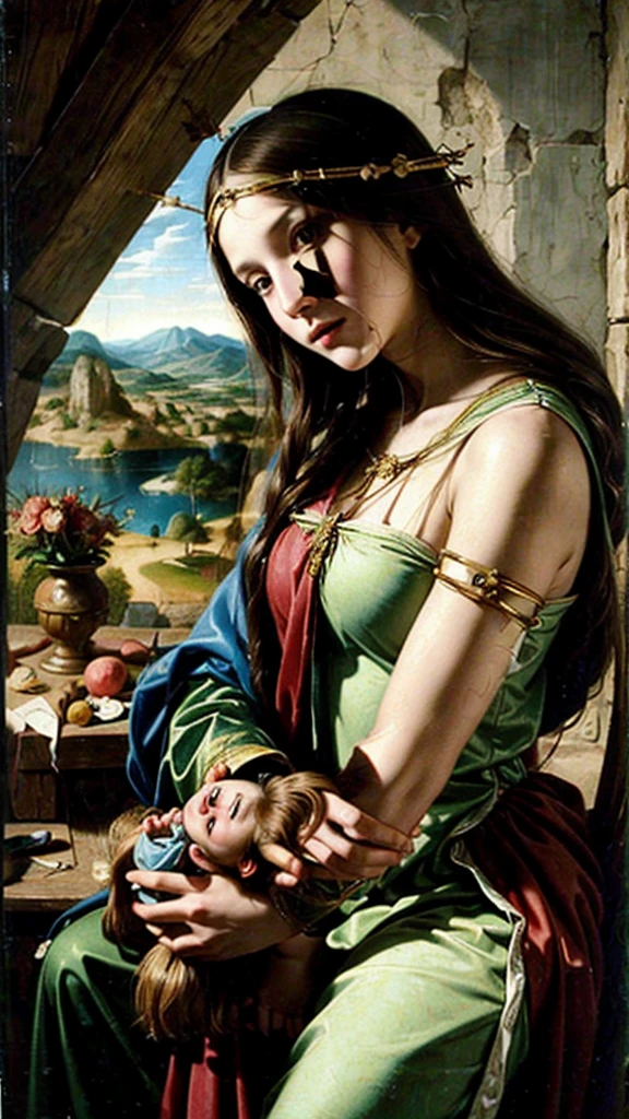 painting of virgen mary with jesus babe, renaissance painting, by Leonardo D'Vinci