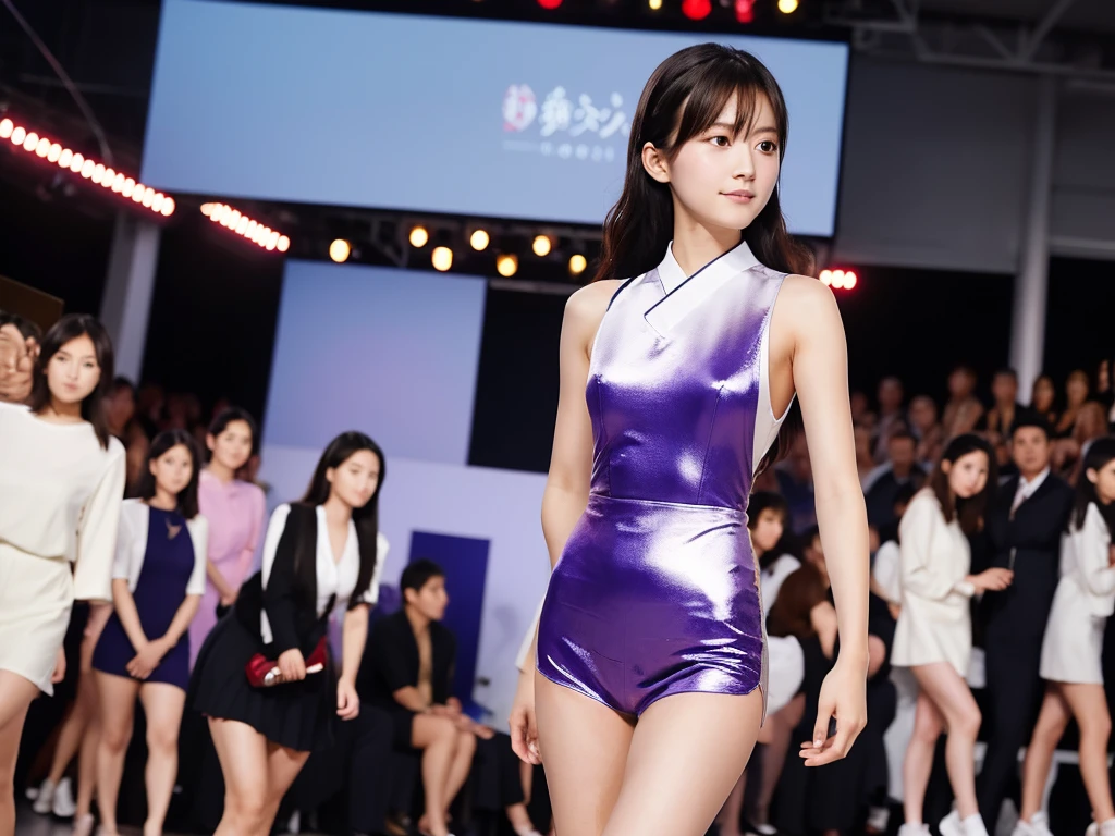An extremely beautiful Japanese high school girl race queen who highlights her beautiful legs、She was photographed walking down the runway at a fashion show wearing Umbra's new underwear.、She is an eternal idol who combines a clean look with modern charm.。 She creates such beauty。 She feels her own warmth。 She creates a warm atmosphere。 We create beauty。 That's what I want to say。 In her full body photo、The figure features porcelain-like skin and golden hair that radiates a soft glow.。 This is probably、It captured the essence of her timeless charm.、This is the best shot ever.。 Each straight line and curve is carefully expressed.、Breathtakingly beautiful with impeccable detail。 This piece perfectly captures her timeless beauty.。 Divine Proportions、Sharp focus、Full-body photo taken by Kishin Shinoyama、high quality、High resolution、Detailed Background
