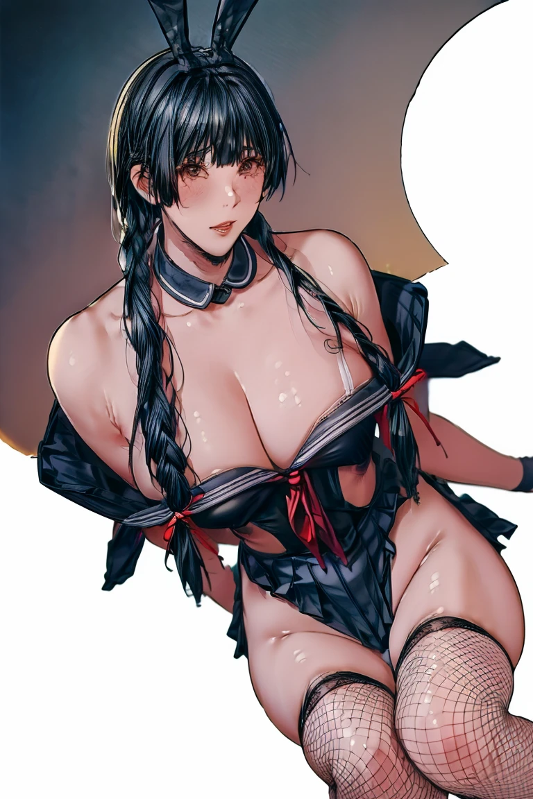 1girl, bare legs, school slingshot lace swimsuit, gal, gyaru, asian adult model, sexy, curvy, huge breasts, narrow waist, choker, wide hips, thick thighs, looking at viewer, cowboy shot, hentai, dynamic pose, sexy and cute, wide shot, natural lips, background bar, black hair