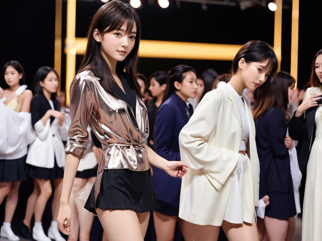 An extremely beautiful Japanese high school girl race queen who highlights her beautiful legs、She was photographed walking down the runway at a fashion show wearing Umbra&#39;s new underwear.、She is an eternal idol who combines a clean look with modern charm.。 She creates such beauty。 She feels her own warmth。 She creates a warm atmosphere。 We create beauty。 That&#39;s what I want to say。 In her full body photo、The figure features porcelain-like skin and golden hair that radiates a soft glow.。 This is probably、It captured the essence of her timeless charm.、This is the best shot ever.。 Each straight line and curve is carefully expressed.、Breathtakingly beautiful with impeccable detail。 This piece perfectly captures her timeless beauty.。 Divine Proportions、Sharp focus、Full-body photo taken by Kishin Shinoyama、high quality、High resolution、Detailed Background

