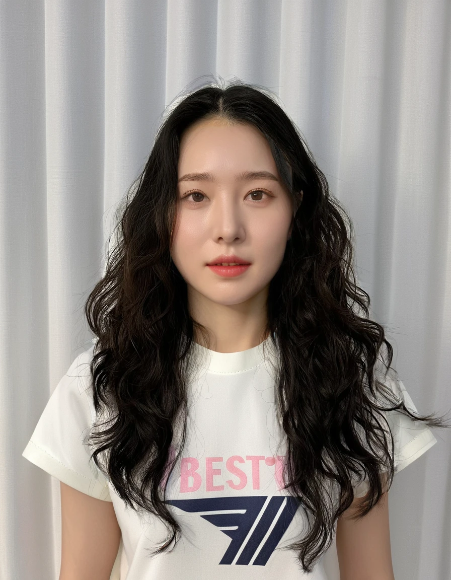 Best Quality, 8k, Masterpiece, (Portrait: 1.3), (photo realistic:1.4), (hyper realistic:1.4), Sharp Focus, looking at viewer, (smoother lighting:1.1), (increase cinematic lighting quality:0.9), realistic lighting, backlighting, light on face, ray trace, (brightening light:1.2), (Increase quality:1.4), sharp detail, (best quality real texture skin:1.4), finely detailed eyes, black_eyes, finely detailed face, 25 year old Korean woman, (white formal_shirt:1.4), (Create an image maintaining the original base model hairstyle:1.5)