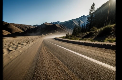 Rally driver perspective、cabine、Rearview mirror、curva hairpin、side-by-side、Dead heat、Sand smoke、Intense feeling of running、mountainous setting、dirt、slow shutter