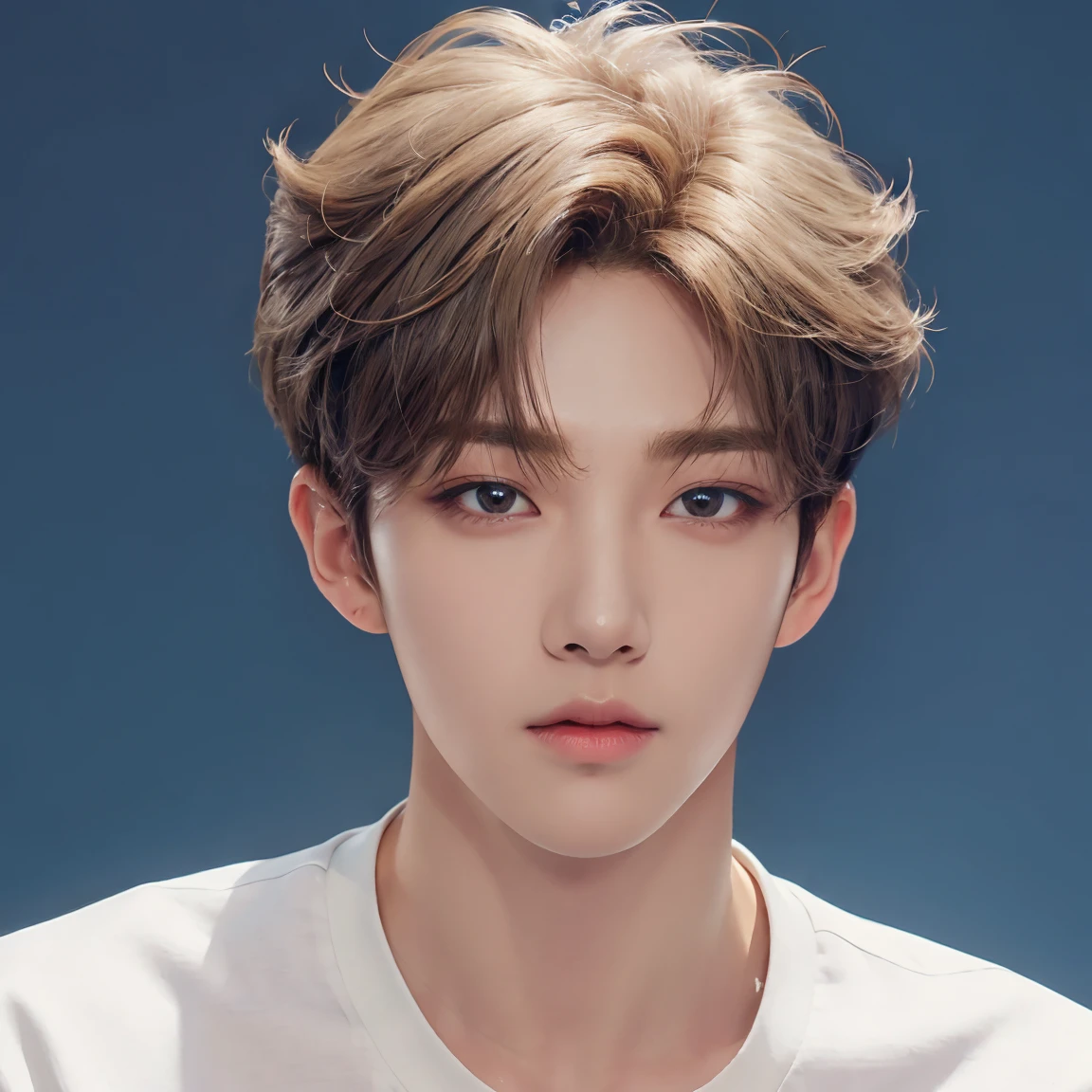 professional shoulder up photograph, handsome young man, model, crew cut, detailed face, detailed eyes, plain background, kpop