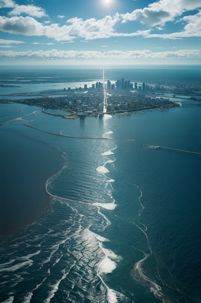 Image of sea level rising with cities beginning to flood