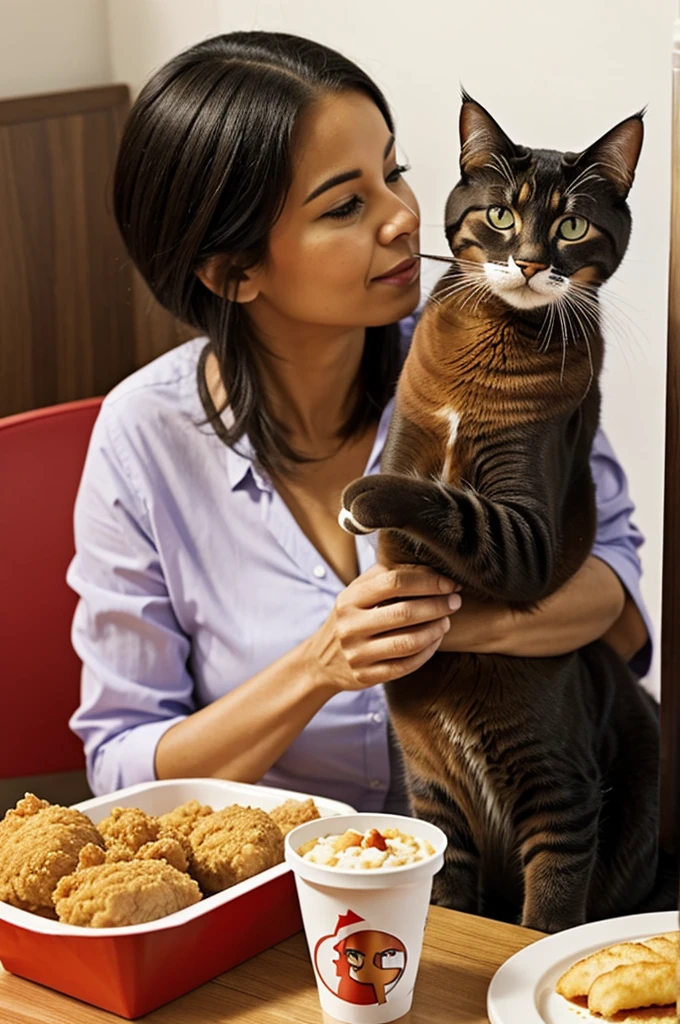 A cat with his mother eating Kfc!