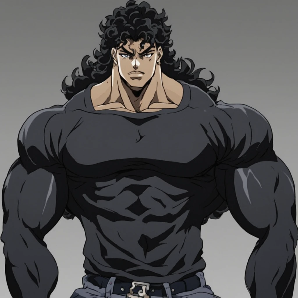 JoJo style, part7, JoJo's Bizarre Adventure, male, average muscle mass, anime, dark skinned, wavy hair, black sweatshirt, marked jaw