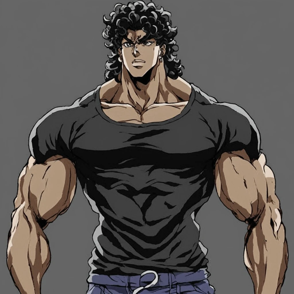 JoJo style, part7, JoJo's Bizarre Adventure, male, average muscle mass, anime, dark skinned, wavy hair, black sweatshirt, marked jaw