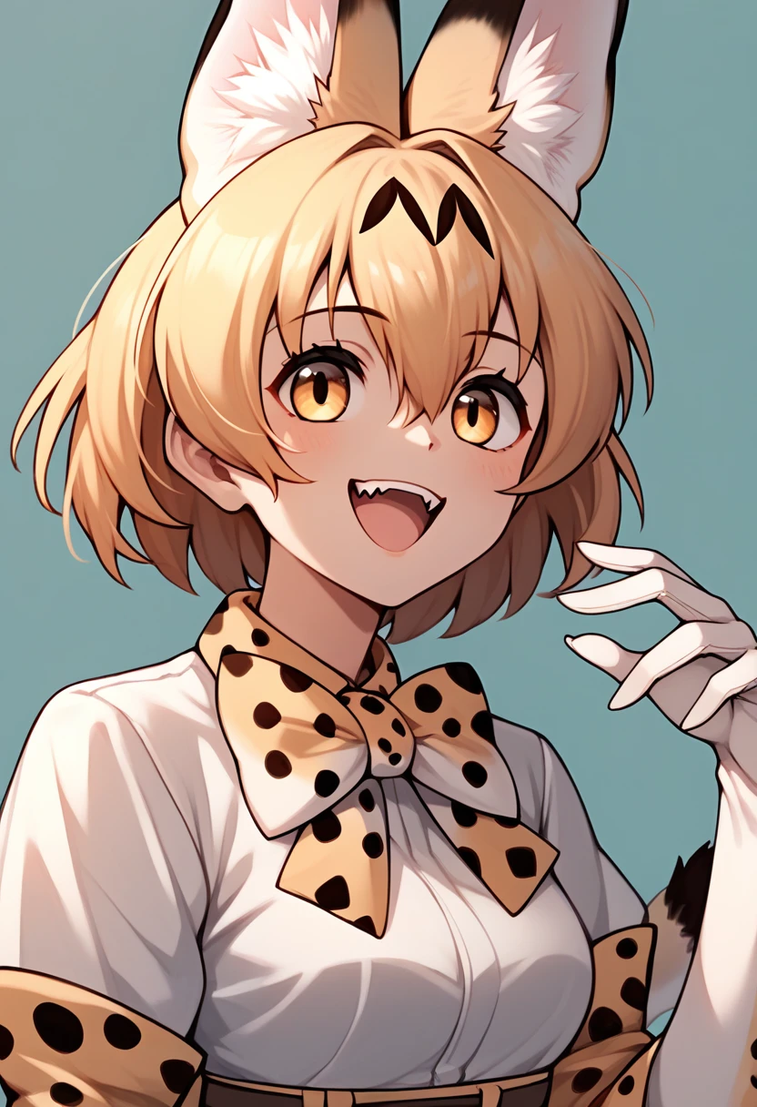 Score_9, Score_8_up, Score_7_up, Score_6_up, Score_5_up, Score_4_up, source_anime, 1girl, servalkemono, serval ears, anime style, happy