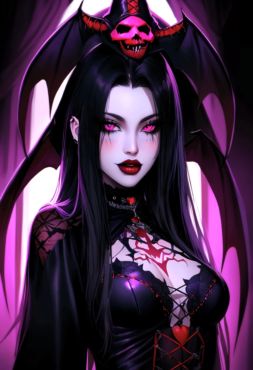 a close up of a woman with tattoos and a devil costume, beautiful necromancer girl, seductive cyberpunk dark fantasy, gothic horror vibes, beautiful necromancer, vampire girl, dark fantasy mixed with realism, demon girl, gothic art, gothic tattoos, gothic art style, goth woman, gothic girl, beautiful girl necromancer, beautiful succubus
