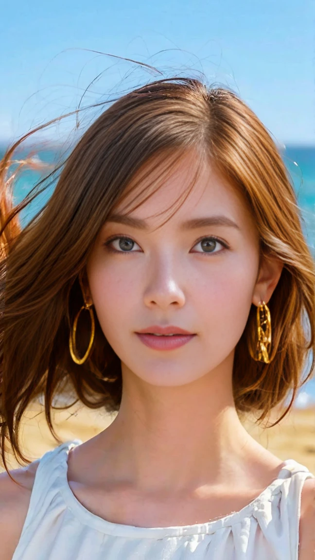 (masterpiece), (Highest quality), (Very detailed),(Disheveled Hair),(shape), (One Girl), (Summer clothes), Are standing, Fashion Model, View your audience, (interview), (Beach),Beautiful details, Delicate and beautiful face, floating,(High chroma),(Colorful splashes),Colorful bubbles,(The Shining), Focus on the face, Hair Ring, Floating Flowers, Floating Hair, (The Shining), Best lighting, Best Shadow,