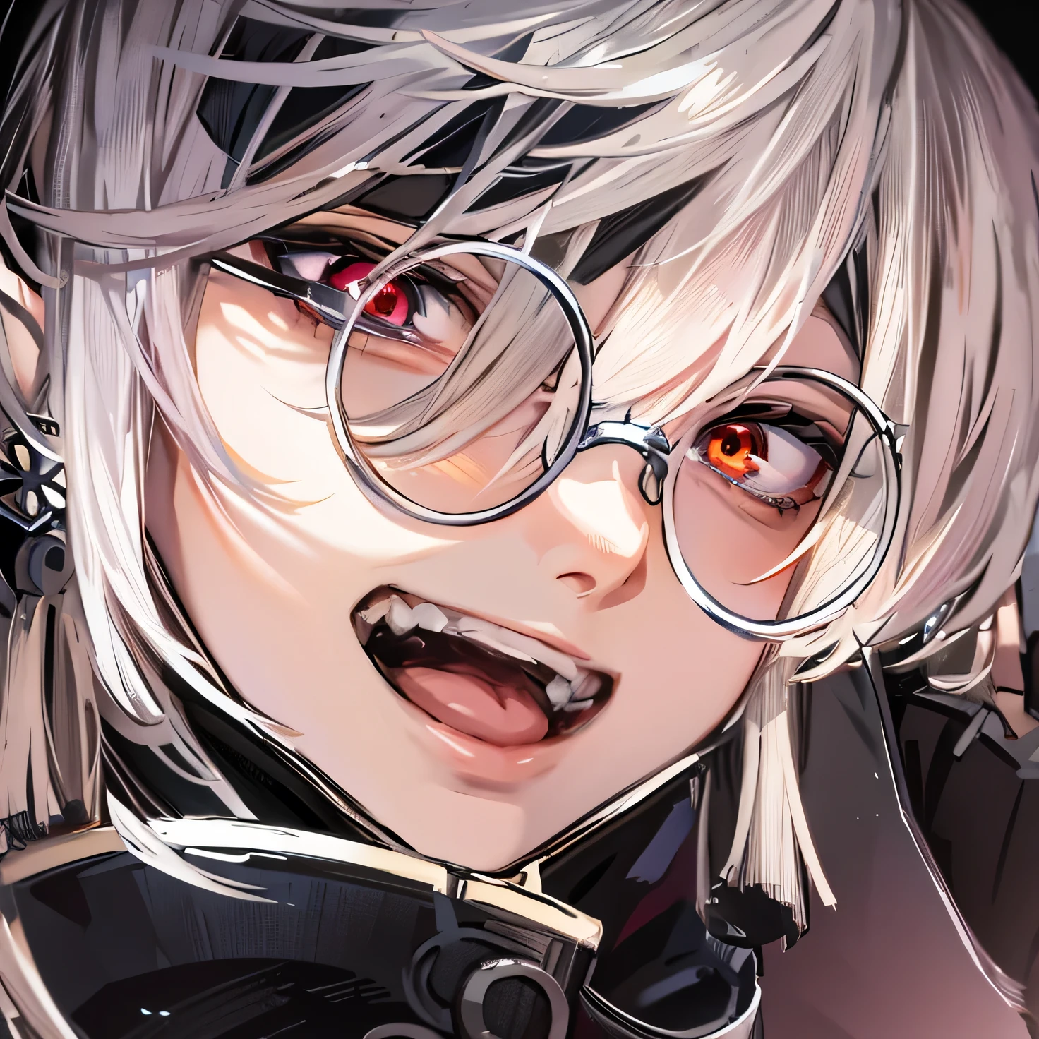 (masterpiece) finest quality, ultra-detailed, ultra-realistic, young male, 1boy, mocking look, dynamic angle, high resolution display, realistic lighting and shadows, breathtaking, anime boy with glasses and a red bow tie, crisp clear rpg portrait, discord pfp, a silver haired mad, discord profile picture, nagito komaeda, seinen manga portrait, detailed key anime art, silver monocle, detailed anime character art, heterochromia eyes, right eye is red, left eye is blue, [[[[grinning evily]]]], key anime art, detailed digital anime art