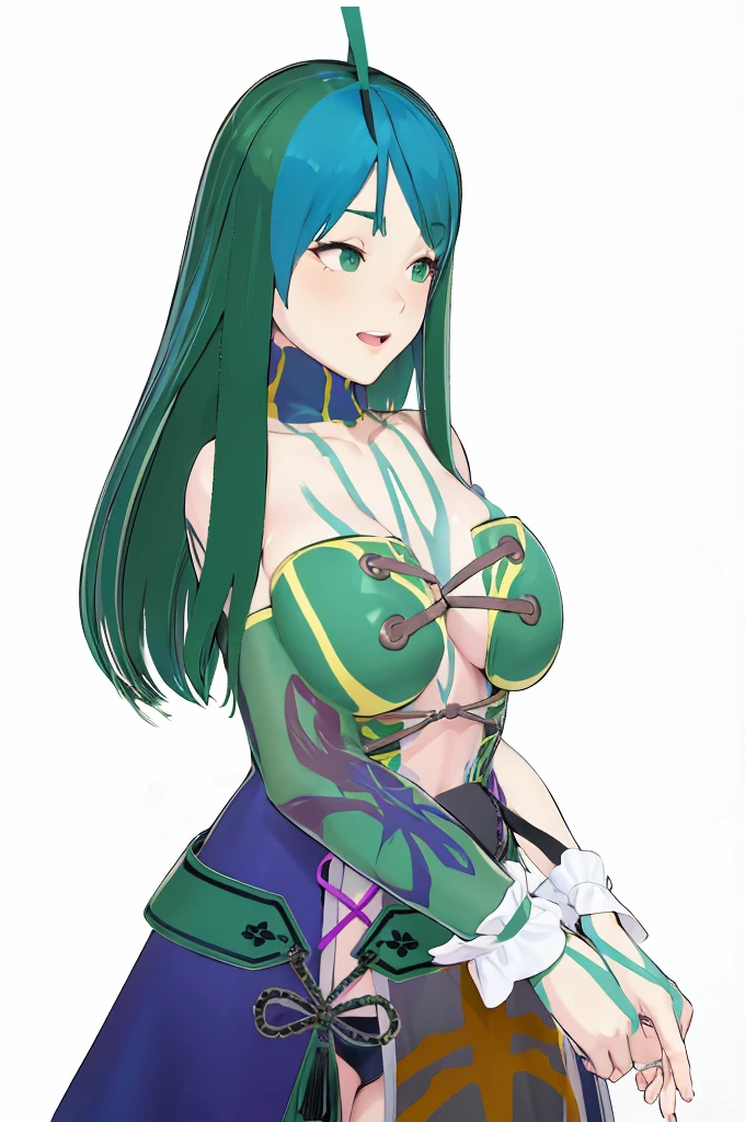 Beauty,adult,sexy,Put both hands together,Polite,dress,Swimwear,Green straight hair,Shiny Hair,4K,8K,Highest quality