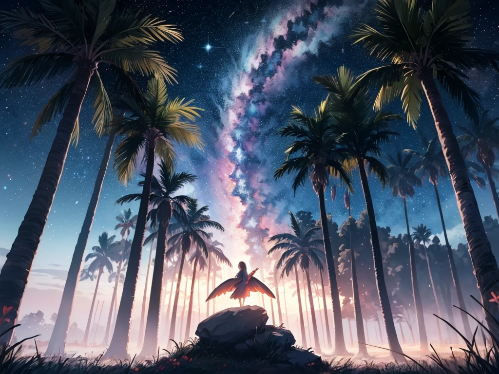 high quality, 8K Ultra HD, In "Celestial Dreamscape," the canvas bursts with ethereal colors that seem to defy the laws of nature, The sky is a mesmerizing blend of deep indigo and shimmering hues of violet, as though it holds secrets from distant galaxies, A cascade of celestial bodies, including otherworldly planets and iridescent moons, orbits in a cosmic dance, casting a soft glow upon the dreamlike landscape, The foreground reveals an enchanted forest, where trees are adorned with phosphorescent leaves that emit a gentle, soothing light. The trunks of these mystical trees twist and intertwine, creating archways that beckon viewers to explore the hidden realms beyond, Small, luminescent creatures flit between the branches, leaving trails of stardust in their wake, by yukisakura, high detailed,