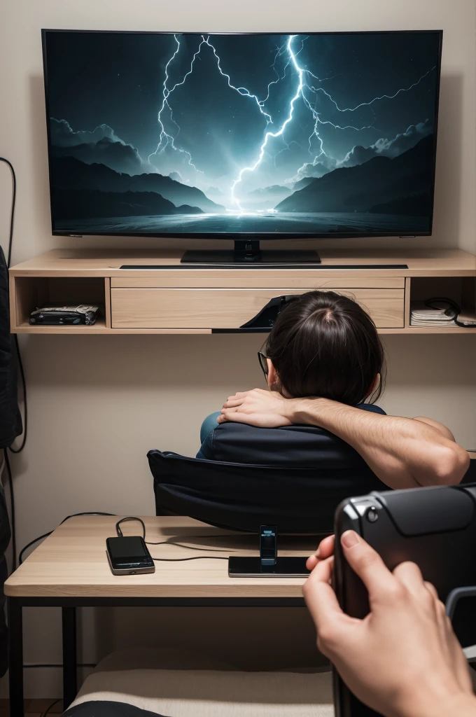 Images of someone turning off the light, someone taking cell phone chargers out of the socket and turning off connected TVs