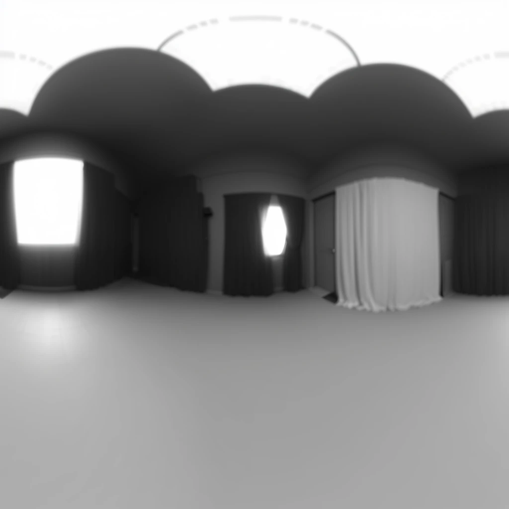 A view of a room with a curtain and a stage., 360 monoscopic equirectangular, 360 degree equirectangular, 3 6 0 render panorama, equirectangular, 3 6 0 image, 3 6 0 projection, hdri, immersive, occlusion environment, sperical hdri map, wide FOV, 3 6 0 catch, virtual reality