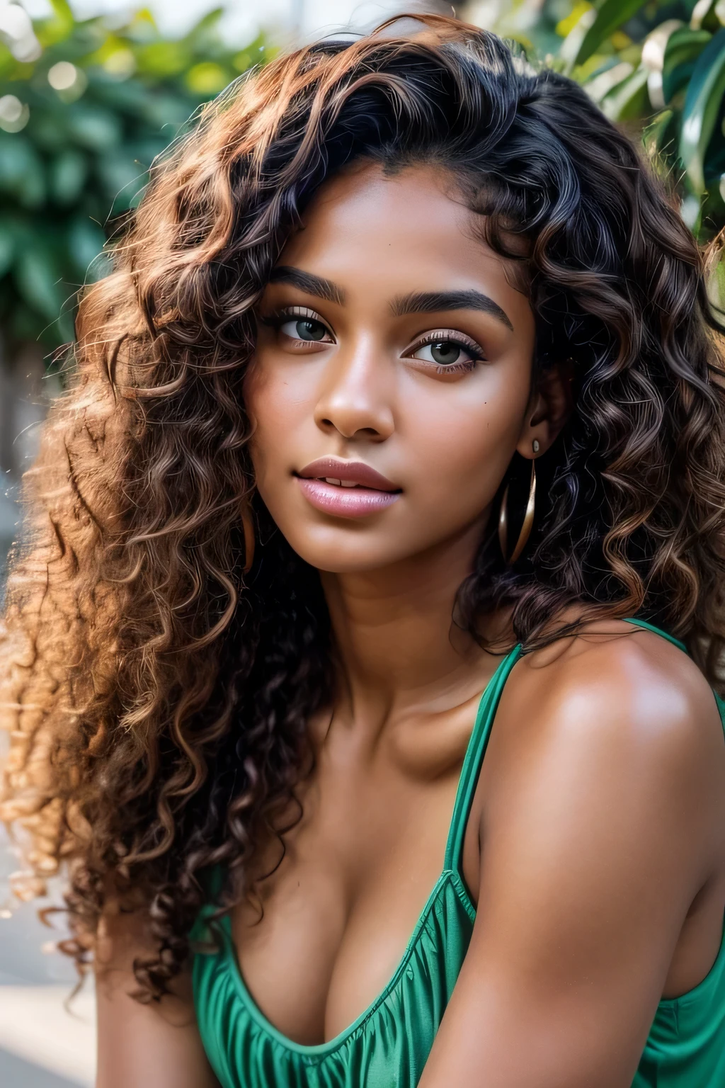 work of art. best qualityer, young man with dark skin, green eyes and curly hair posing for a photo, soft portrait photographed in 8k, beautiful young, beautiful portrait image, photo of a beautiful woman, perfect face and eyes, beautiful face portrait, young and beautiful woman, beautiful portrait photo, beautiful model girl, Extremely beautiful face, very young and beautiful woman, beautiful girl model, beautiful 8k uhd portrait lighting, dslr, high qualiy, Film grain, Fujifilm XT3