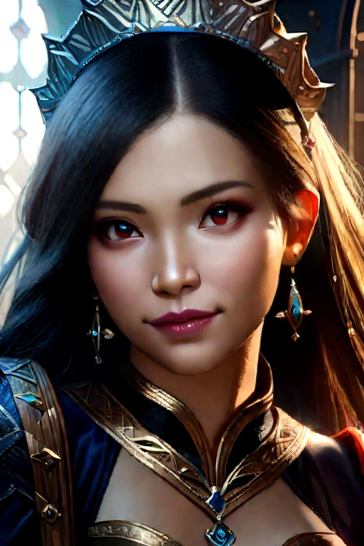 A charming 22-year-old Chinese girl in a blue Chinese queen's dress, sitting on a majestic throne in the Ice Kingdom, smiling charmingly, 1girl, detailed face, (best quality,4k,8k,highres,masterpiece:1.2),ultra-detailed,(realistic,photorealistic,photo-realistic:1.37),Marvel comic art style, intricate details, ice kingdom, fantasy, cinematic lighting, highly detailed, vibrant colors, dramatic composition, chiaroscuro lighting, fantasy portrait, concept art