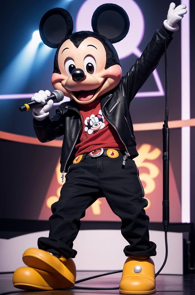 Images of a Mickey with a microphone 