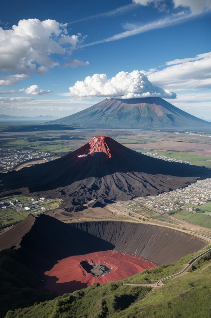 Volcano, small town, flood
