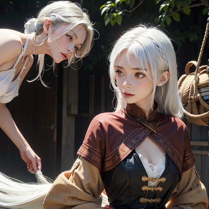 women by rope，bundle（（Perfect female image）），white hair，Tortoiseshell binding