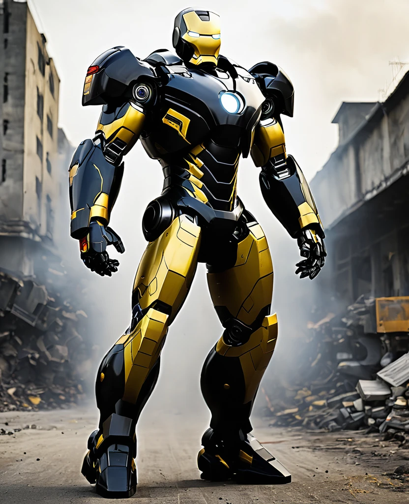 War mechine, black yellow random colour, heroic, full body, black yellow war mechine ironman,