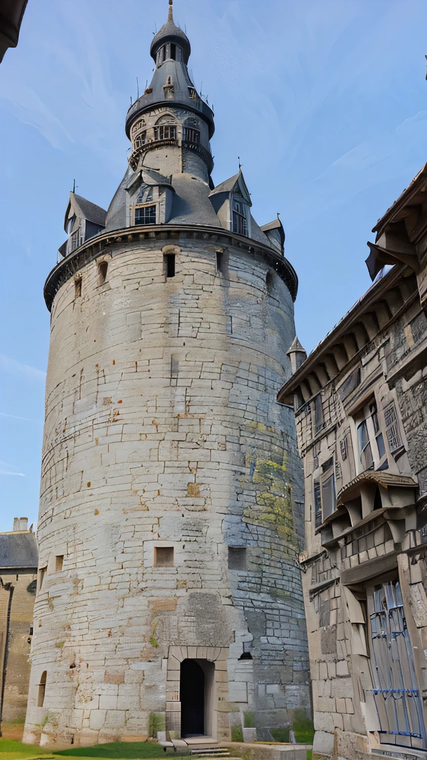 there is a tall tower with a clock on top of it, tower, turrets, a medieval keep, battlements, rennes - le - chateau, wizard tower, wizard's tower, hoog detail, ancien chinese tower, watch tower, castle towers, buttresses, side - view, old castle, side-view, old ruins tower