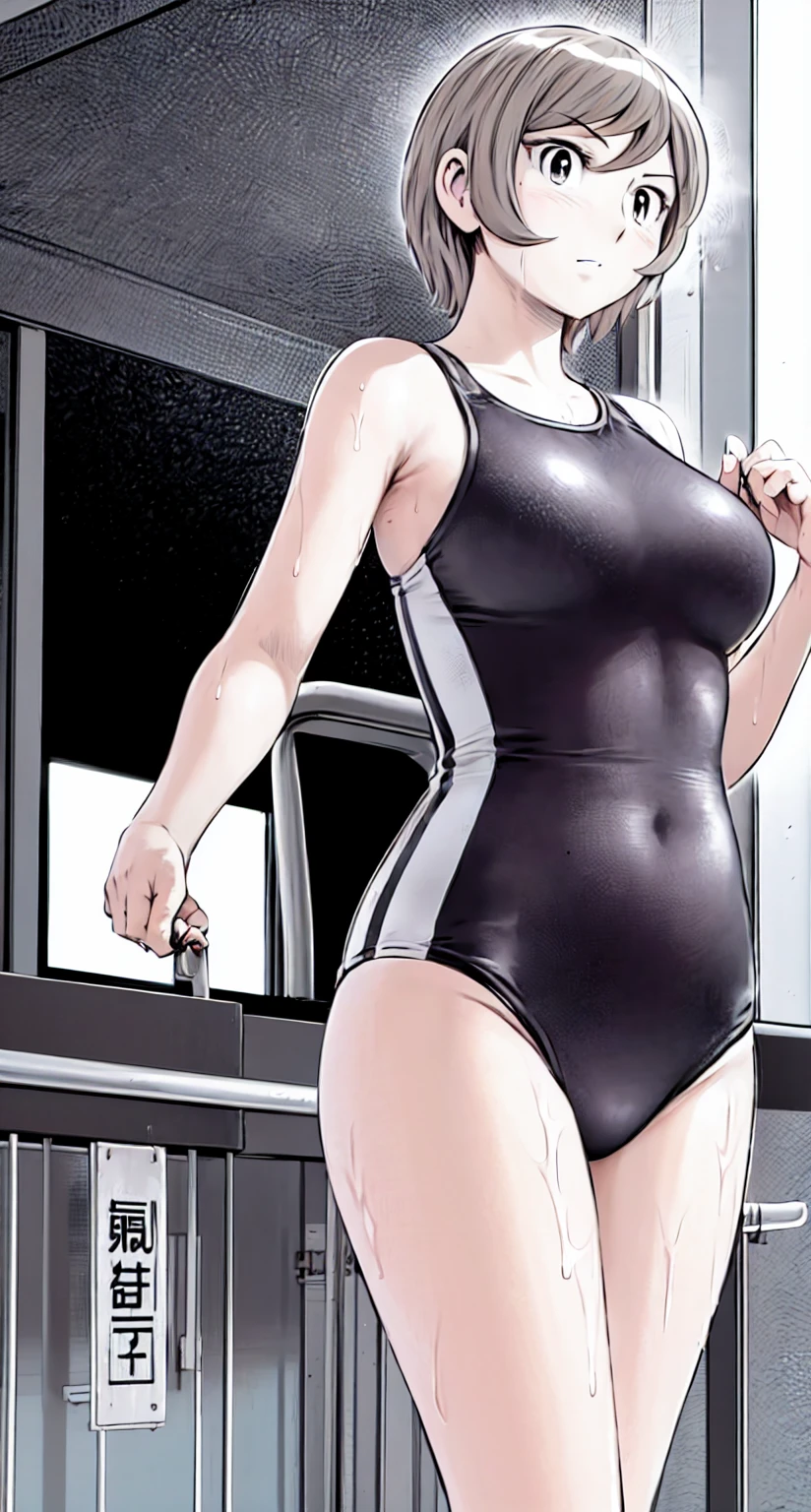 Blonde, (short hair:1.2)、((Illustration of a person))、Big Breasts、
View your viewers,, (Highest quality:1.3),blue eye star piece、Highest quality)、Highest quality, Ultra-high resolution, (((masterpiece))), alone, Sweat、Big eyes、Big Breasts、One Girl, Front view、Embarrassed face、Bronze colored hair、((short hair))、One Girl, alone, blush, Big Breasts,
Bare arms, Wet, Pool, 青いSchool Swimsuit, Thighs, Place your arms at your sides, Bare arms, Cowboy Shot, Are standing, School Swimsuit,bite、High Leg、mansuji