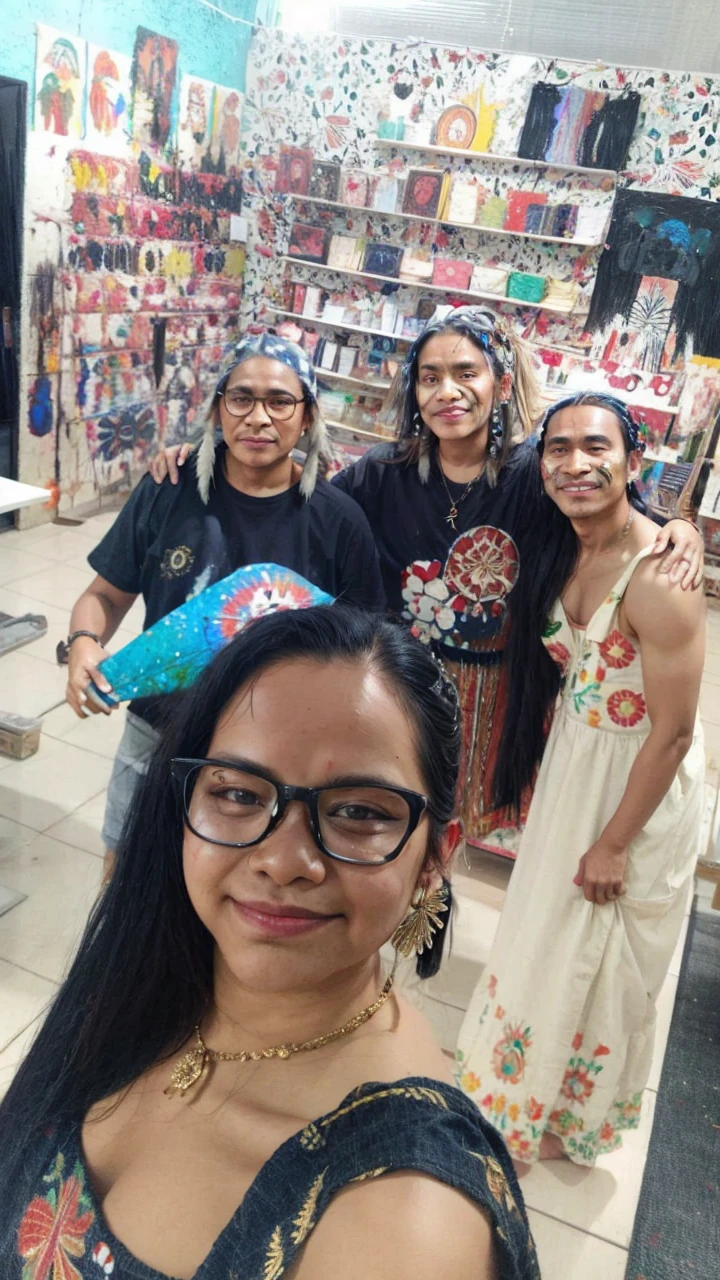 With indigenous paintings on the forehead