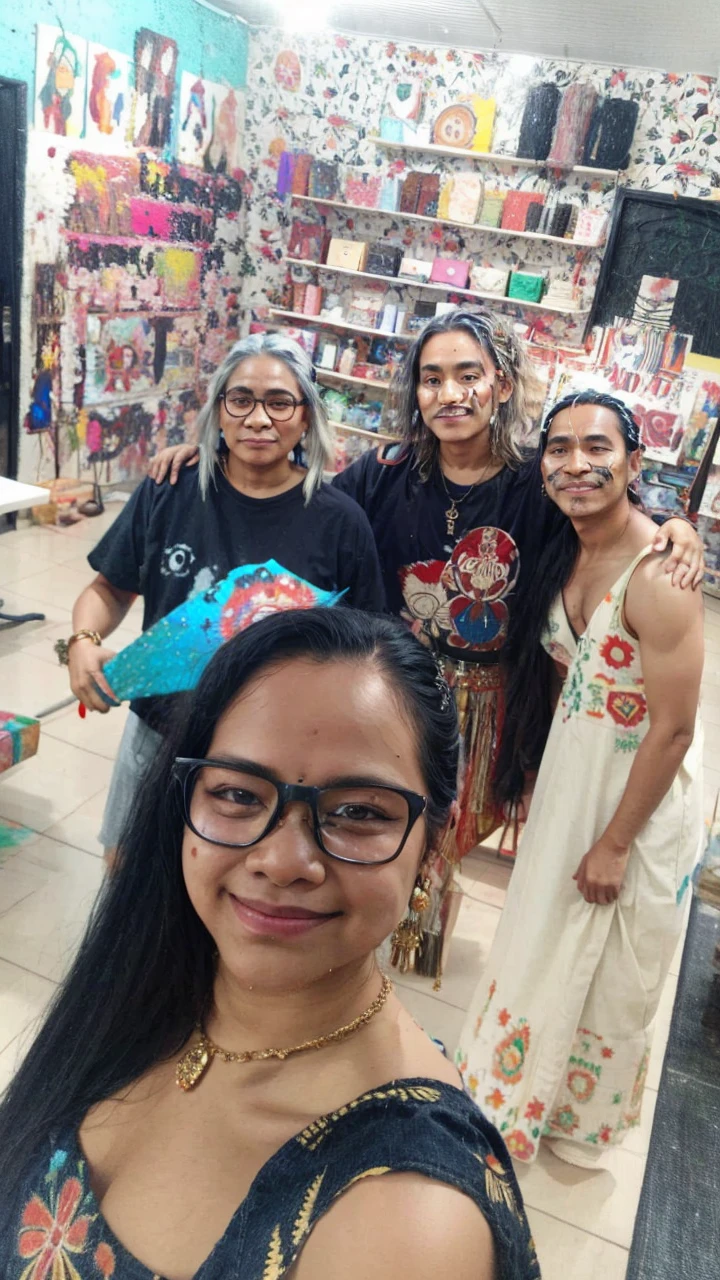 With indigenous paintings on the forehead