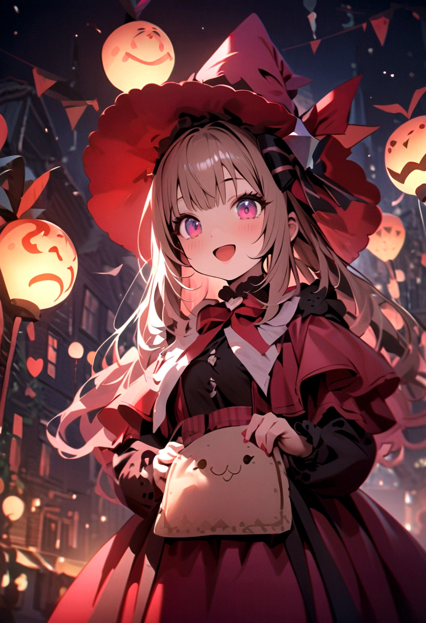 woman,((Lovely),beautiful eyes,make up,(Smile),open mouth,(Double tail),pink,night,masterpiece,high resolution,Surrealism,提high resolution,original photo,Best quality,Looking down at the audience,Little Witch