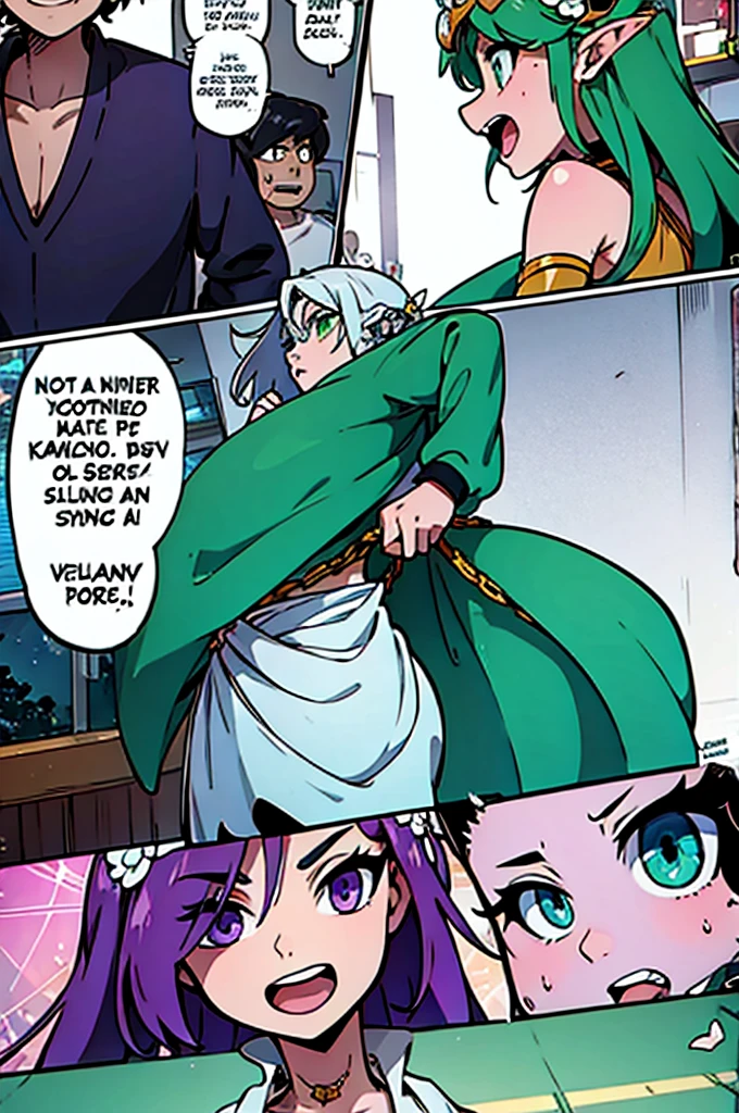 very beautiful and sensual star goddesses facing destiny with a camehame-ha. ((purple vs green color power))
