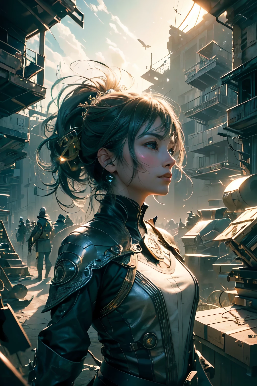 (Highly detailed CG Unity 8k wallpaper, masterpiece, Highest quality, Super detailed),(Best lighting, Best Shadow, Very delicate and beautiful), floating, High chroma, Professional photography, God's Rays, reflection, Little fairy, (One girl), ((Light blue long hair):(Light blue hair:1.3)|(Black Hair:0.8)),Bright eyes of orange color, wear ((Floral accessories and white dress)), Has fairy wings, wear flower theme accessory, In the middle variation of the flower garden, Calm atmosphere, To meditation, Full Body Shot, Symmetric