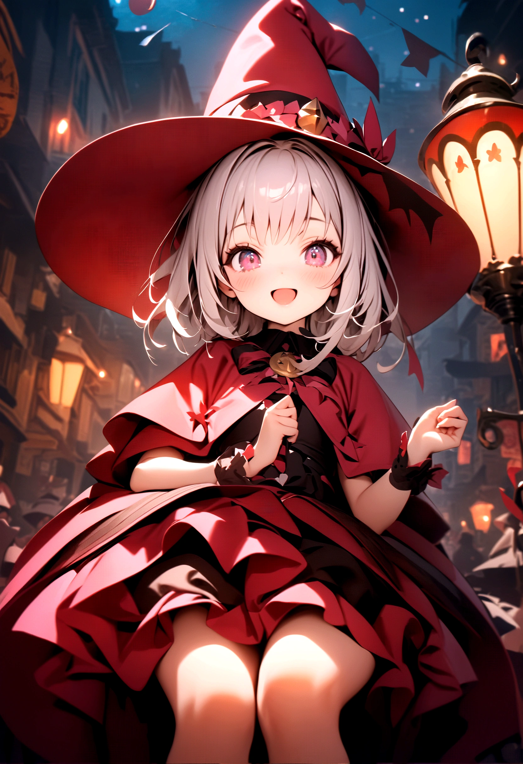 woman,((Lovely),beautiful eyes,make up,(Smile),open mouth,(Double tail),pink,night,masterpiece,high resolution,Surrealism,提high resolution,original photo,Best quality,Looking down at the audience,Little Witch
