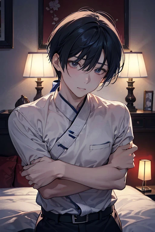 キスをする2人ofゲイof男of子, Shoulders and neck, Sweaty, hot, hug, Sexy, of, , Stayed, bedroom, bed, in bed, Dark Room, lamp, Lie, Face to face,NSFW,