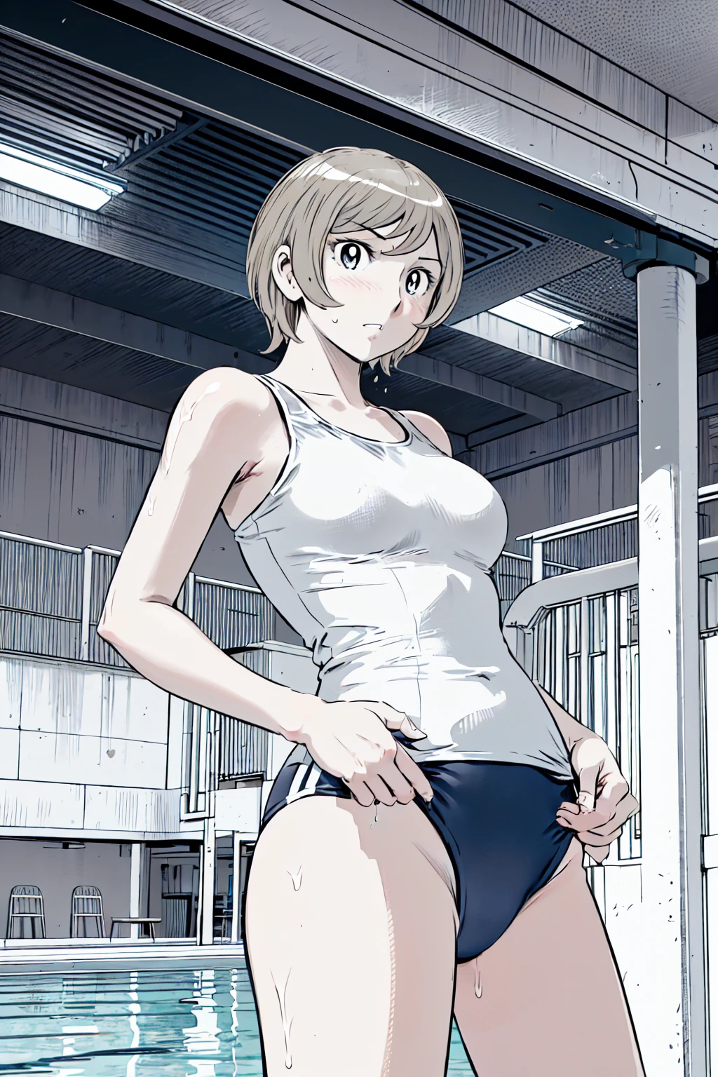 
Blonde, (short hair:1.2)、((Illustration of a person))、Big Breasts、
View your viewers,, (Highest quality:1.3),blue eye star piece、Highest quality)、Highest quality, Ultra-high resolution, (((masterpiece))), alone, Sweat、Big eyes、Big Breasts、One Girl, Front view、Embarrassed face、Bronze colored hair、((short hair))、One Girl, alone, blush, Big Breasts,
Bare arms, Wet, Pool, 青いSchool Swimsuit, Thighs, Place your arms at your sides, Bare arms, Cowboy Shot, Are standing, School Swimsuit,bite、High Leg、mansuji