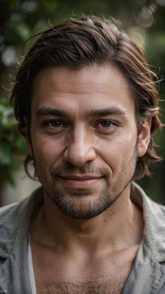 (best quality,4k,8k,highres,masterpiece:1.2),ultra-detailed,(realistic,photorealistic,photo-realistic:1.37),vivid colors,portraits,professional,father,loving eyes,strong jawline,grey hair and beard,crow's feet around eyes,wisdom,responsible,kind smile,gentle features,warm lighting,soft background,deep emotions,natural setting,deep connection,paternal love