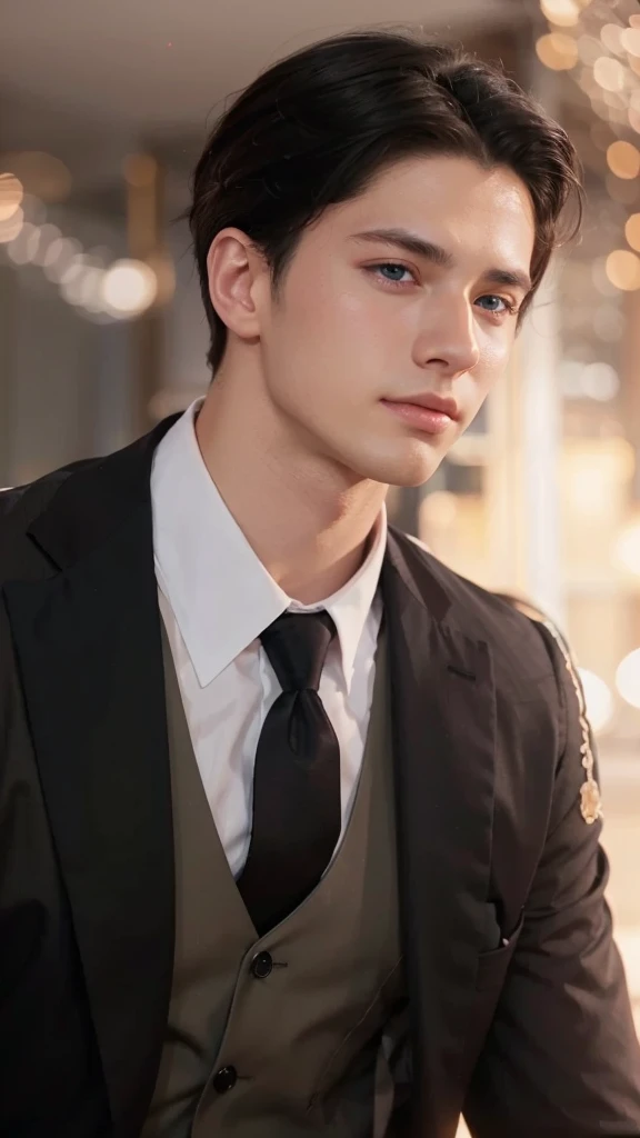1 man, eiser grayon from the manhwa serena, Handsome, Webtoon, realistic, ultra realistic, hd, 8k, short black hair, blue eyes