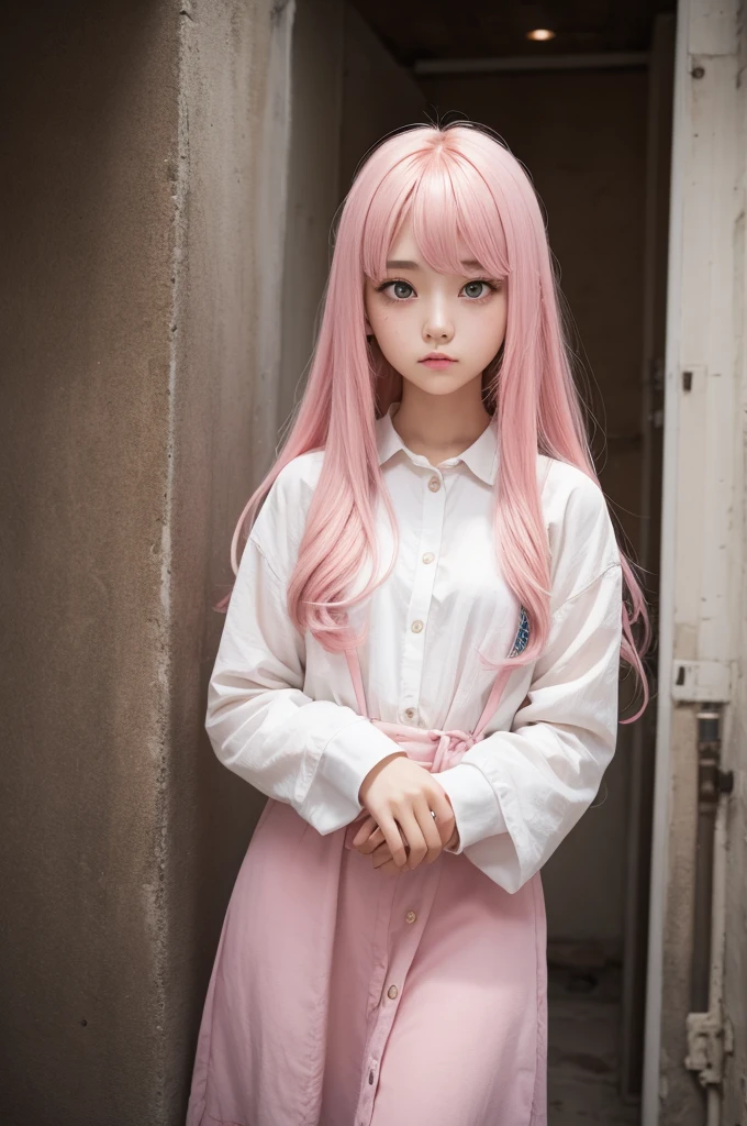 Girl with hair pink and eyes yellow 